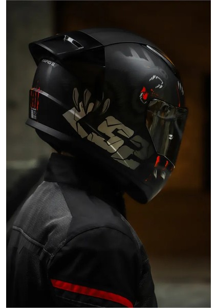 Rapıd 2 Race Clawn Mat Siyah-Gri-Kırmızı Kask C2