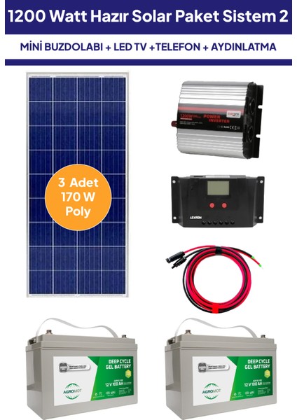 1200 Watt Güneş Enerjili Mini Buzdolabı + Tv + Aydınlatma Hazır Solar Paketi 2