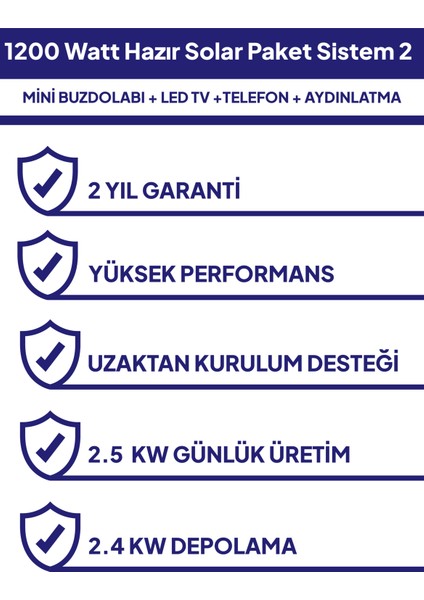 1200 Watt Güneş Enerjili Mini Buzdolabı + Tv + Aydınlatma Hazır Solar Paketi 2