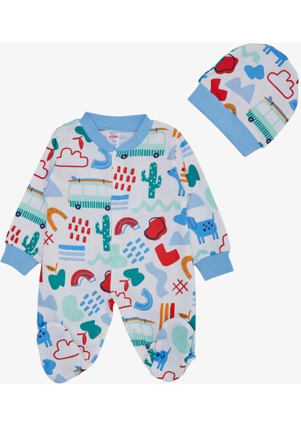 Erkek Bebek Patikli Tulum Desenli Köpekçik Baskılı 0-6 Ay, Beyaz