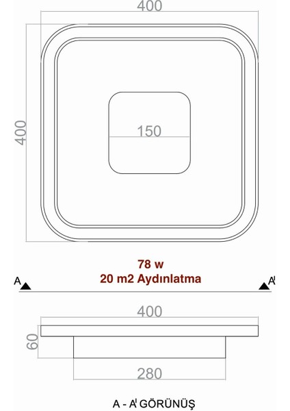 Samsung Ledli Tavan Tipi Plafonier Orta Işıklı LED Avize 40 x 40 cm indirimleri