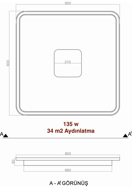Samsung Ledli Tavan Tipi Plafonier Orta Işıklı LED Avize 80 x 80 cm modelleri