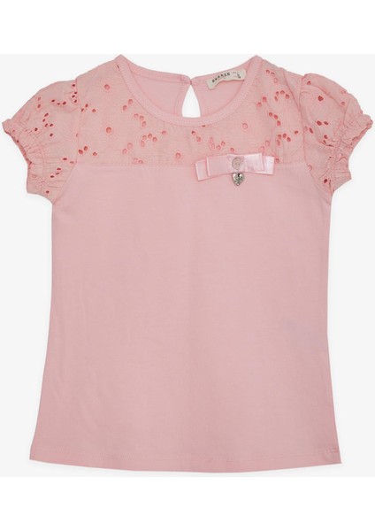 Kız Çocuk Tişört Güpürlü Aksesuarlı 5-10 Yaş, Pembe
