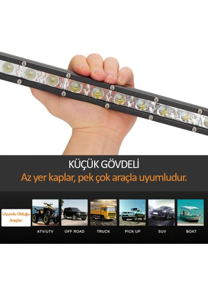 144W 48 LED Tek Sıra Offroad Yayıcı Gündüz Farı Lambası Projektör