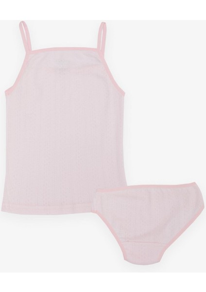 Kız Çocuk Atlet & Slip Takım Jakarlı 3-11 Yaş, Pembe