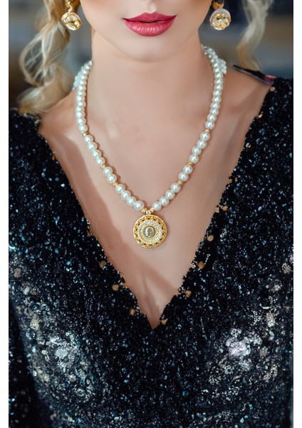 Çeyrek Altın Uyumlu Incili Kolye Çeyrek Takılan Inci Kolye Çeyrek Inci Kolye