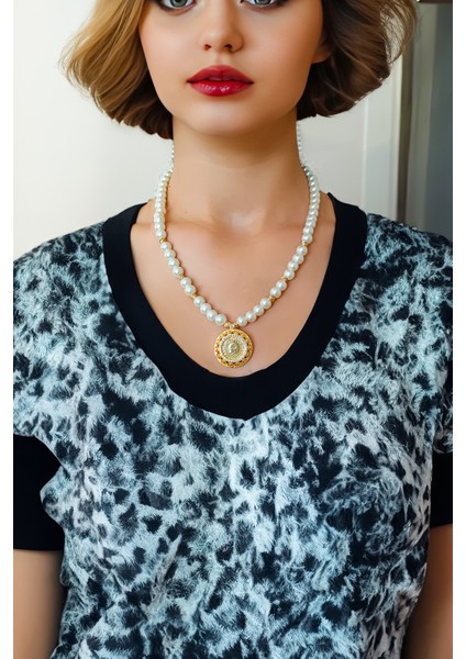 Çeyrek Altın Uyumlu Incili Kolye Çeyrek Takılan Inci Kolye Çeyrek Inci Kolye modelleri