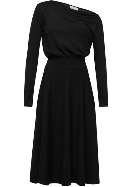 Styleboom x Peraluna Mayfaır Dress Yaka Büzgü Detaylı Tek Omuz Açık Kadın Triko Elbise - Siyah indirimleri