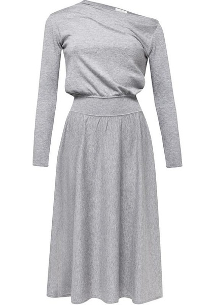 Styleboom x Peraluna Mayfaır Dress Yaka Büzgü Detaylı Tek Omuz Açık Kadın Triko Elbise - Gri Melanj indirimleri