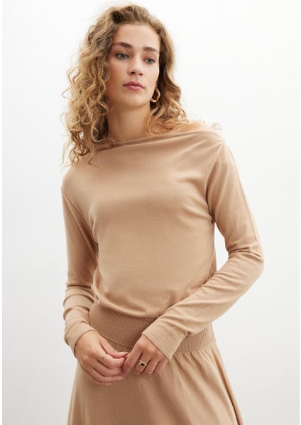 Styleboom x Peraluna Mayfaır Dress Yaka Büzgü Detaylı Tek Omuz Açık Kadın Triko Elbise - Camel fiyatları