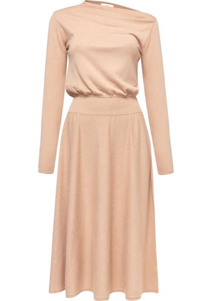 Styleboom x Peraluna Mayfaır Dress Yaka Büzgü Detaylı Tek Omuz Açık Kadın Triko Elbise - Camel indirimleri