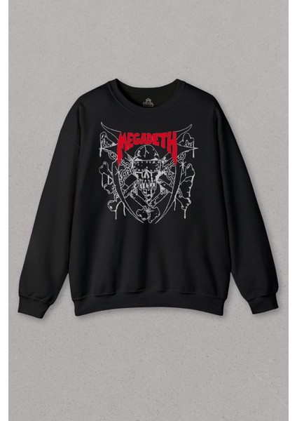 Siyah Sweatshirt Megadeth 1983 Kırmızı Dave Mustaine Heavy Metal Baskılı Sweat
