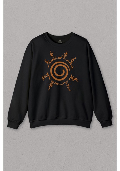 Siyah Sweatshirt Kyuubı Seal Of Naruto Jınchuurıkı Logo Baskılı Sweat