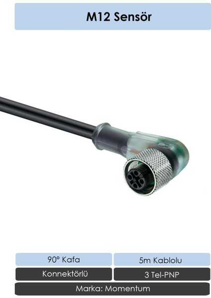 Sensör Konnektör M12 90D 5 Metre 3 Tel CN12-3050RP