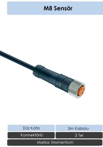Sensör Konnektör M8 Düz 5 Metre 3 Tel CN8-3050S