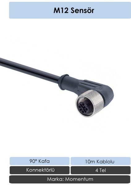 Sensör Konnektör M12 90D 10 Metre 4 Tel CN12-4100R