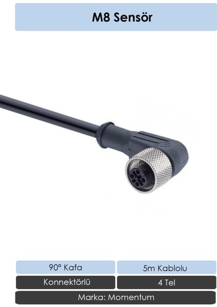 Sensör Konnektör M8 90D 5 Metre 4 Tel CN8-4050R