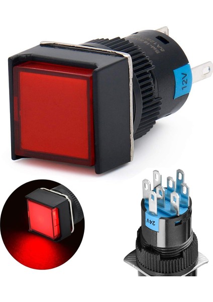 D16 Işıklı Buton 24V Yaylı 2co Kare Kırmızı MBT-27242