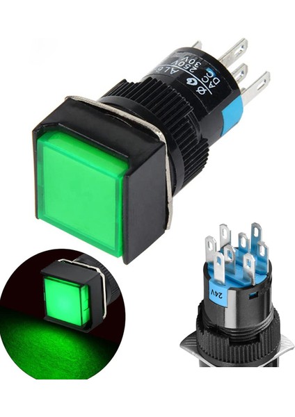 D16 Işıklı Buton 24V Yaylı 2co Kare Yeşil MBT-27232