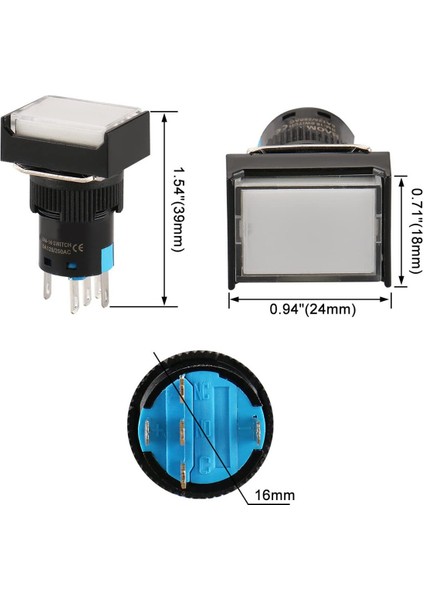 D16 Işıklı Buton 24V Kalıcı 1co Dörtgen Beyaz MBT-37311