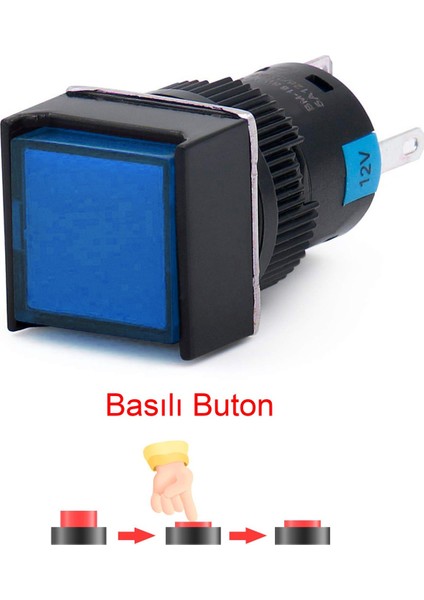 D16 Işıklı Buton 24V Kalıcı 1co Kare Mavi MBT-37261