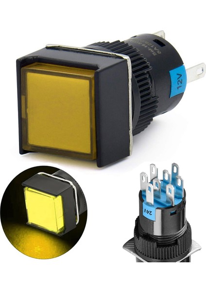 D16 Işıklı Buton 24V Kalıcı 2co Kare Sarı MBT-37252