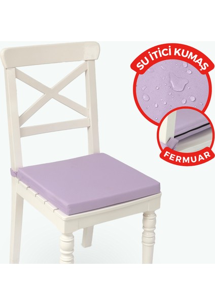Fermuarlı Sandalye Minderi Su Itici Kumaş 40 x 40 cm Sünger Sandalye Minderi Bağcıklı Lila
