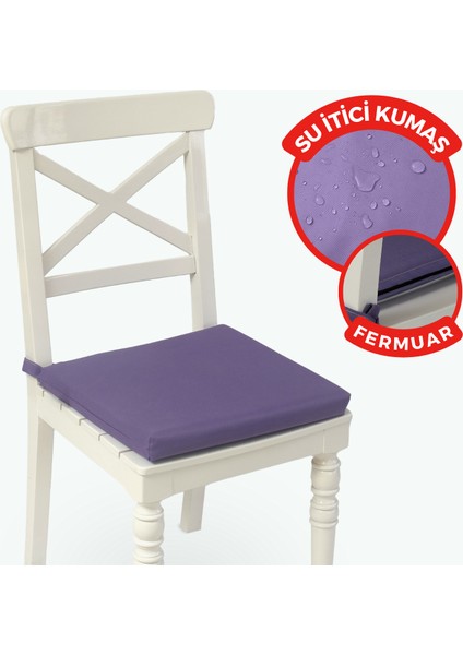 Fermuarlı Sandalye Minderi Su Itici Kumaş 40X40 cm Sünger Sandalye Minderi Bağcıklı Mor