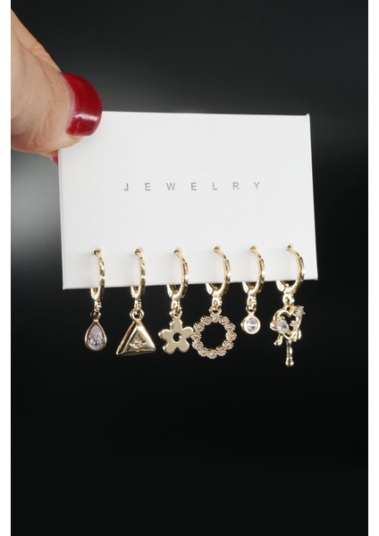 Kadın Vip Seri Özel Tasarım Baget Zirkon Taşlı 6'lı Küpe Seti