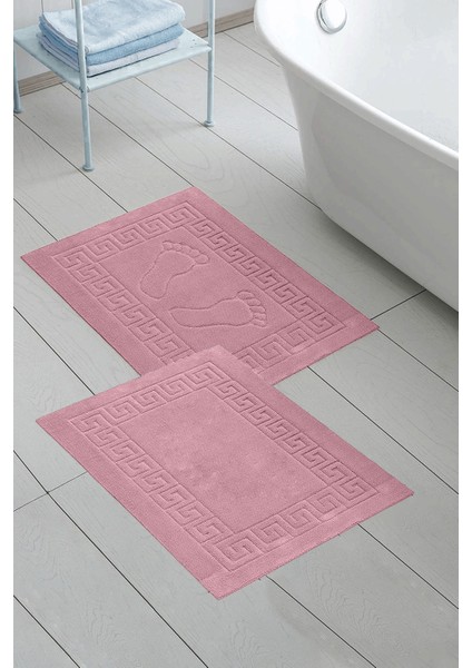 2li 50X70 cm Ayak Izli / Düz Banyo Paspas Havlu Seti Pembe