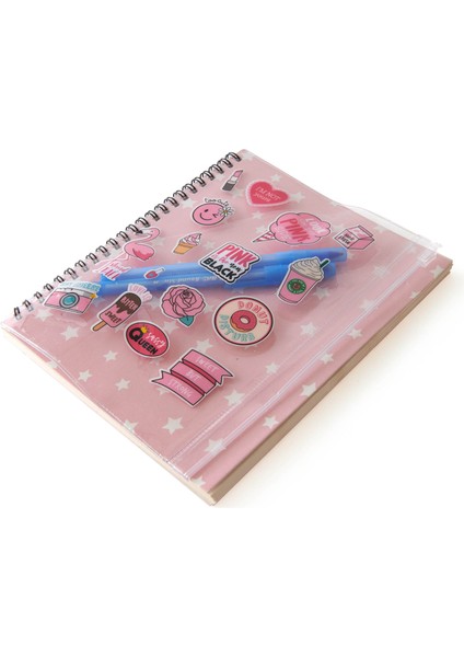 4nio 50 Yaprak Pvc Çanta Kapaklı Defter - Pembe - 21X17 cm