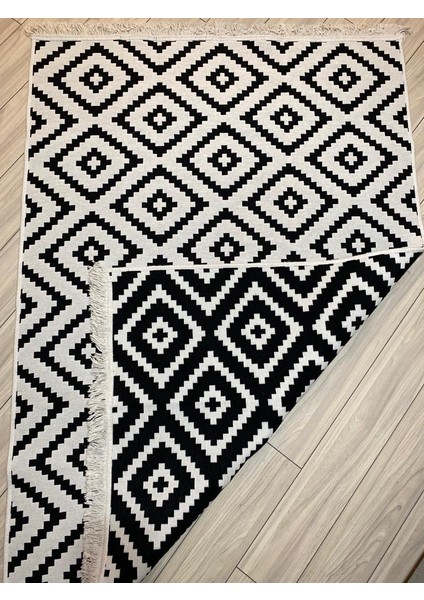 Kilim Çift Taraflı Pamuklu Dokuma Yıkanabilir Modern Kilim Siyah Beyaz fırsatları
