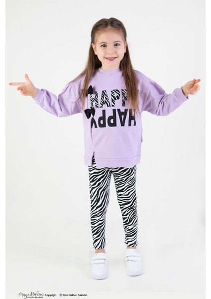 Kız Çocuk Pamuklu Zebra Desen Orta Kalınlıkta Taytlı Alt-Üst Takım fiyatları