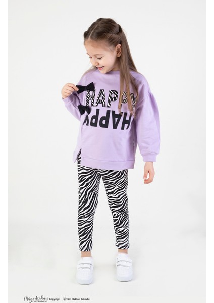 Kız Çocuk Pamuklu Zebra Desen Orta Kalınlıkta Taytlı Alt-Üst Takım modelleri