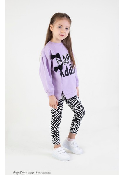 Kız Çocuk Pamuklu Zebra Desen Orta Kalınlıkta Taytlı Alt-Üst Takım fırsatları