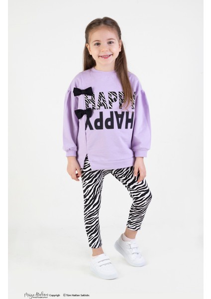 Kız Çocuk Pamuklu Zebra Desen Orta Kalınlıkta Taytlı Alt-Üst Takım indirimleri