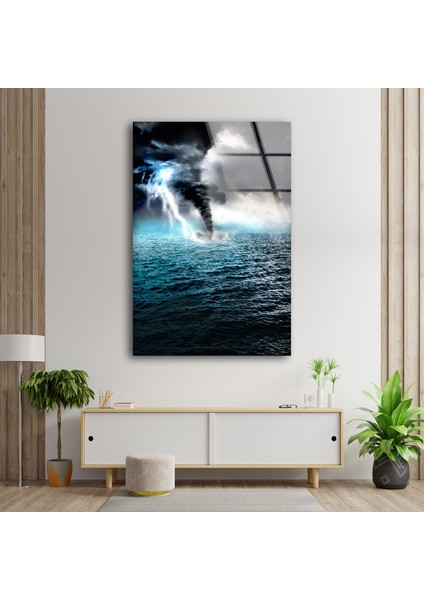Kasırga Deniz Temperli Cam Duvar Tablosu