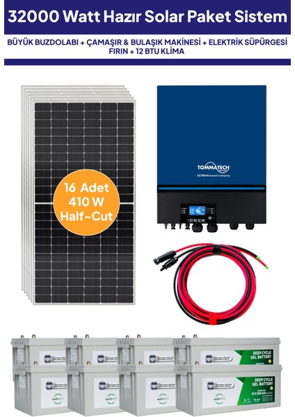 32 Kw 32000 Watt Güneş Enerjisi Hazır Solar Paket Sistem Half Cut Güneş Panelli