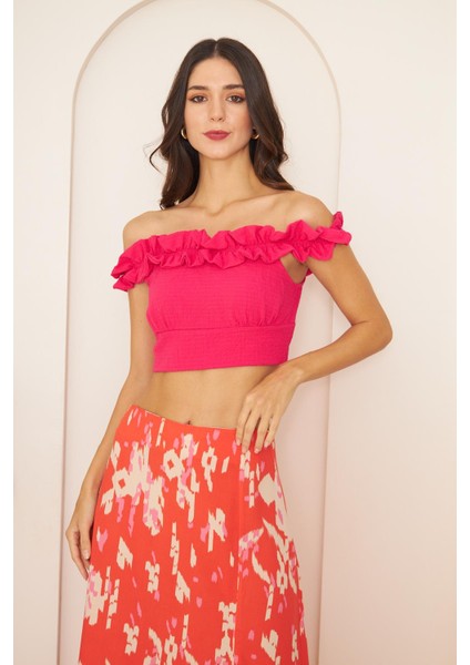 Pembe Fırfırlı Crop Bluz DM7002
