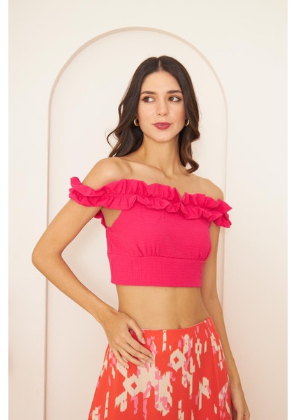 Pembe Fırfırlı Crop Bluz DM7002