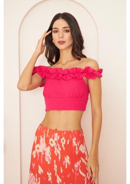 Pembe Fırfırlı Crop Bluz DM7002