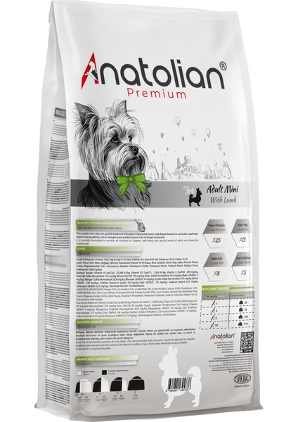 Anatolian Premium Mini Adult Lamb Kuzulu Yetişkin Küçük Irk Köpek Maması 4 kg