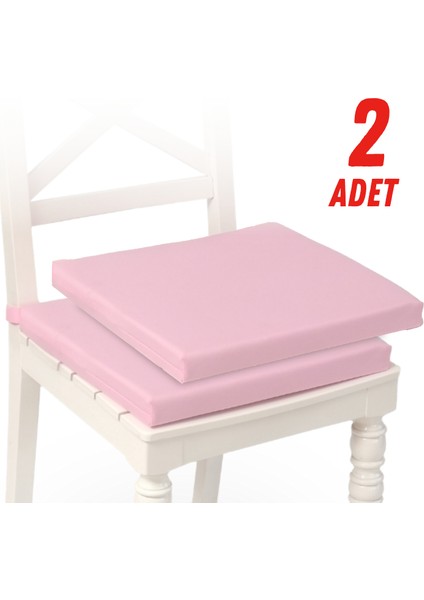 Fermuarlı 2'li Sandalye Minderi Su Itici Kumaş 40X40 cm Sünger Sandalye Minderi Bağcıklı Pembe