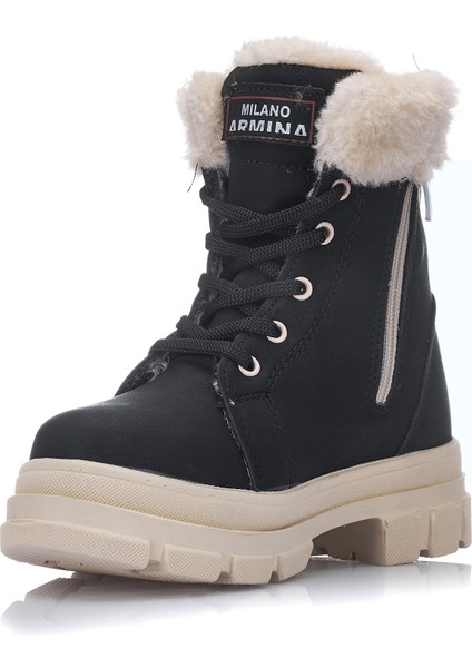 Günlük Çocuk Kışlık Spor Bot Kürklü Bağcıklı Fermuarlı Desenlı Taban Ayakkabı F200 fiyatları