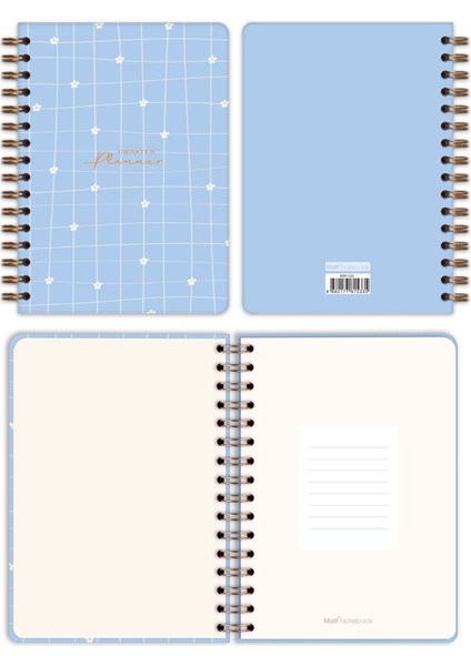 Matt Notebook A5 Spiralli Süresiz Planlayıcı Ajanda Motivasyon Sayfalı Mavi Papatya