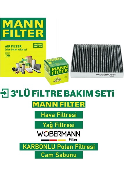 Wöbermann+Mann Ford Focus 1.6 Filtre Bakım Seti 1998-2004 3k