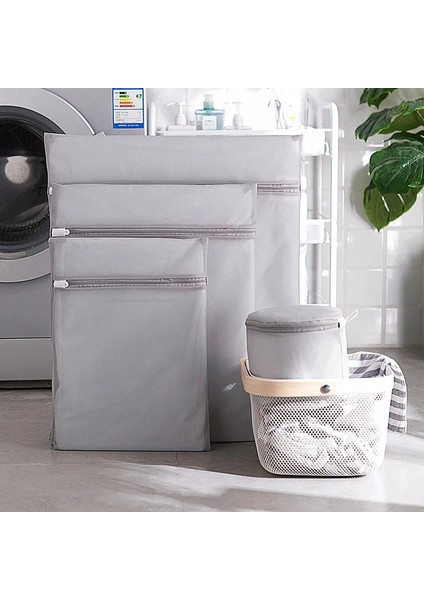 Silindir 22-33CM Tarzı 1 Adet Gri Örgü Çamaşır Torbaları Çamaşır Makinesi Için Polyester Giysi Iç Çamaşırı Sutyen Yıkama Sepeti Seyahat Taşınabilir Kirli Çamaşır Torbası (Yurt Dışından)