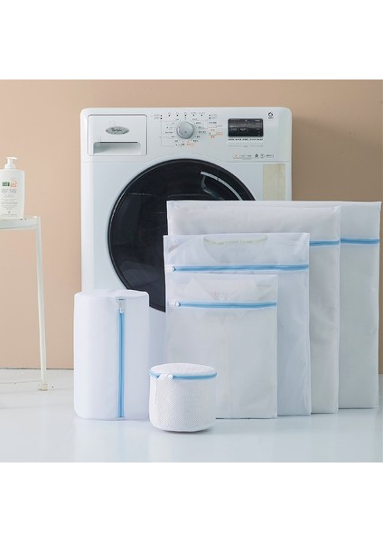 Silindir 22-33CM Tarzı Mavi Fermuar Örgü Yıkama Torbaları Ev Çamaşır Makinesi Çantası Çamaşırhane Iç Çamaşırı Sutyen Çorap Kirli Giysiler Organizatör Çamaşır Sepetleri (Yurt Dışından)