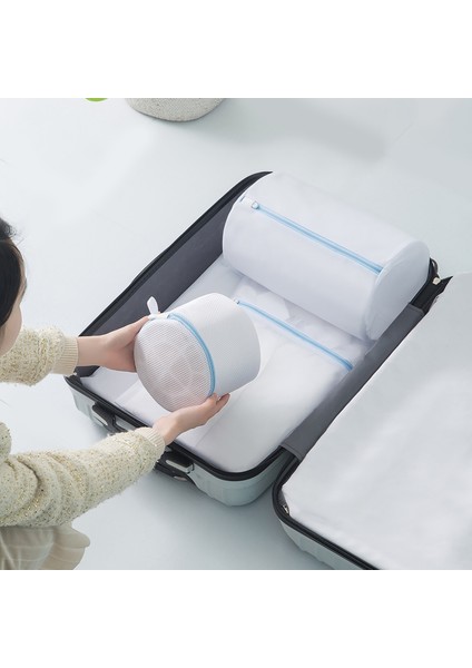 Silindir 22-33CM Tarzı Mavi Fermuar Örgü Yıkama Torbaları Ev Çamaşır Makinesi Çantası Çamaşırhane Iç Çamaşırı Sutyen Çorap Kirli Giysiler Organizatör Çamaşır Sepetleri (Yurt Dışından)