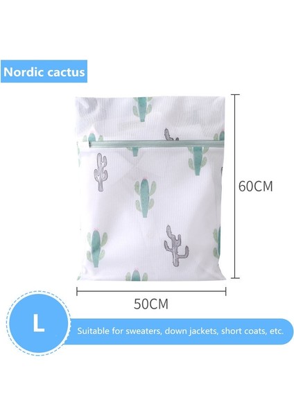 L 50-60CM Stili Kaktüs Baskı Çamaşır Torbaları Çamaşır Makinesi Için Katlanabilir Örgü Elbise Çantası Iç Çamaşırı Çorap Sutyen Çamaşır Sepeti Yıkama Iç Çamaşırı Çantası (Yurt Dışından)